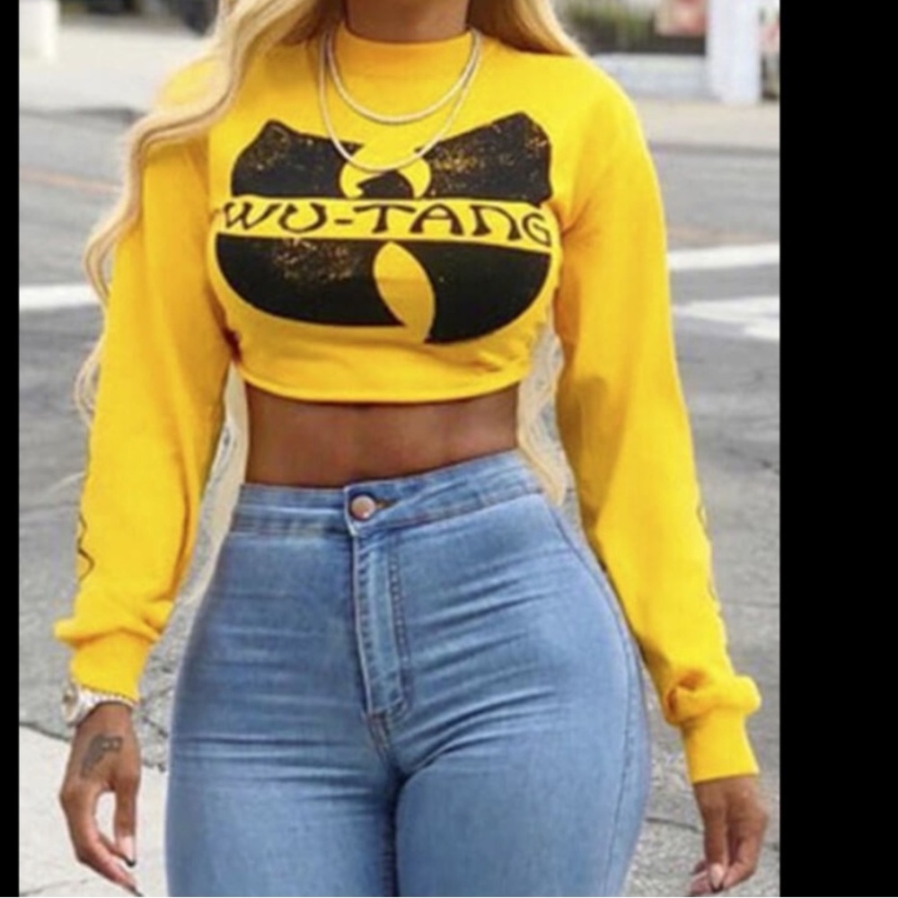 WU-TANG Distressed Print Yellow Long Sleeve Crop Top 🙏❌PRICE FIRM NO OFFERS ❌🙏 - Picture 1 of 12
